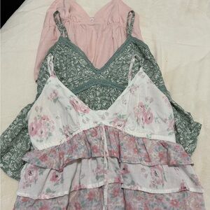 Hollister Pink, Sage & Floral Tiered Crop Tops (3 Pack)